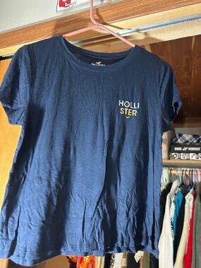 Hollister Navy Short Sleeve Tee with Yellow Chest Logo